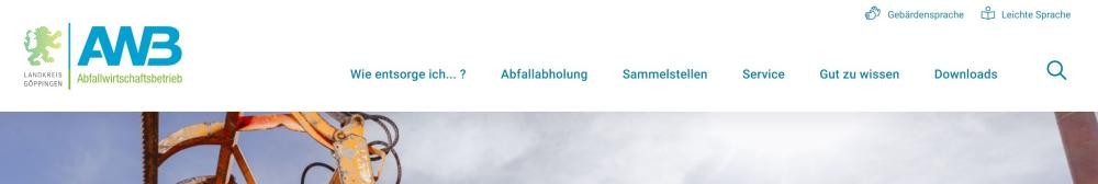 oberer Bereich der Seite mit Logo, Navigation und Suche