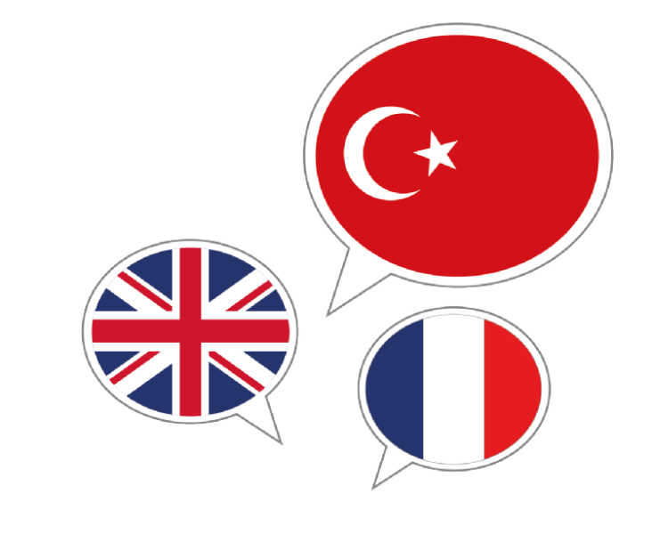 Illustration von Sprechblasen mit unterschiedlichen Flaggen