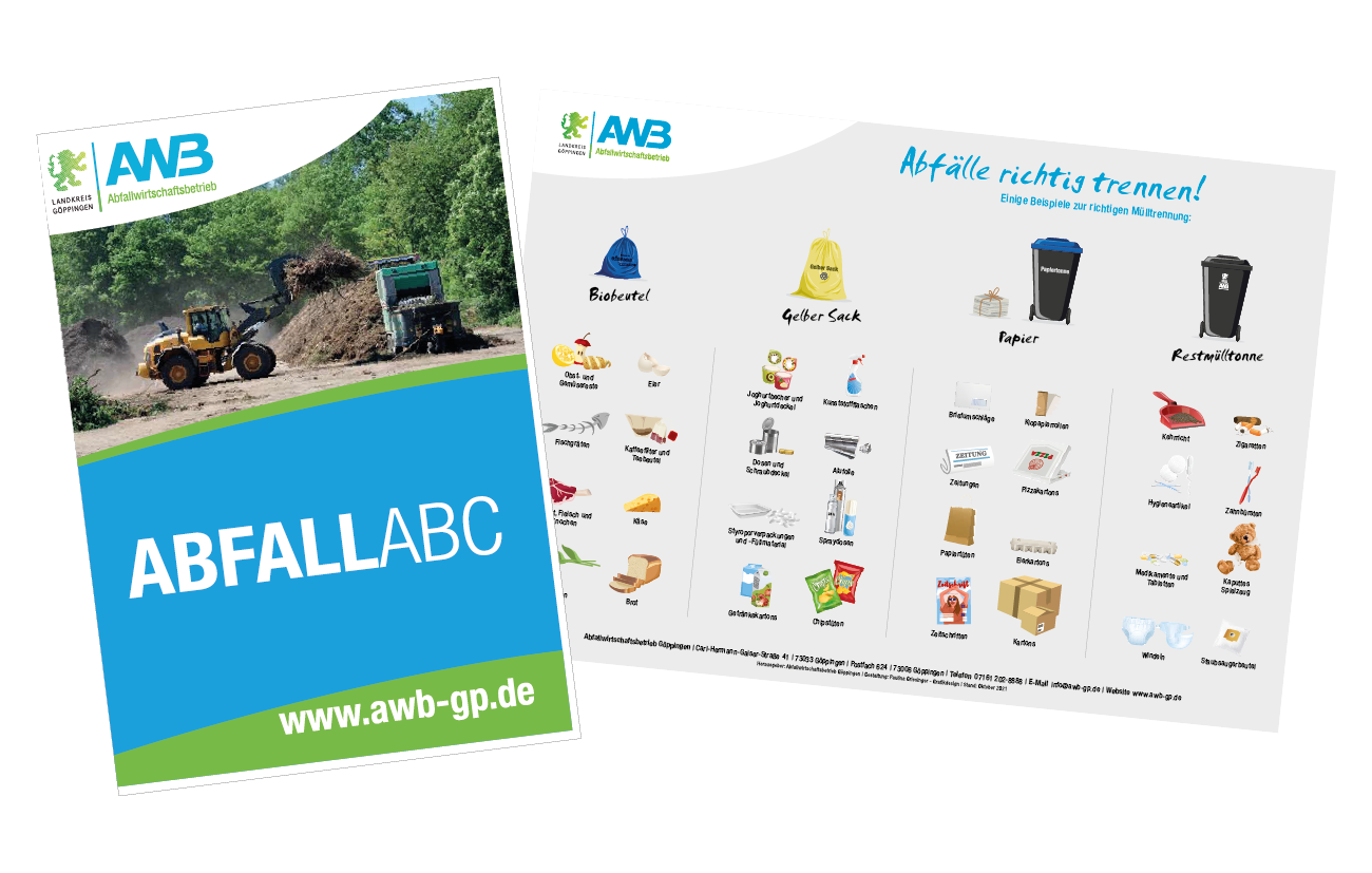 Illustration von Abfall-ABC-Broschüre und Trennübersicht