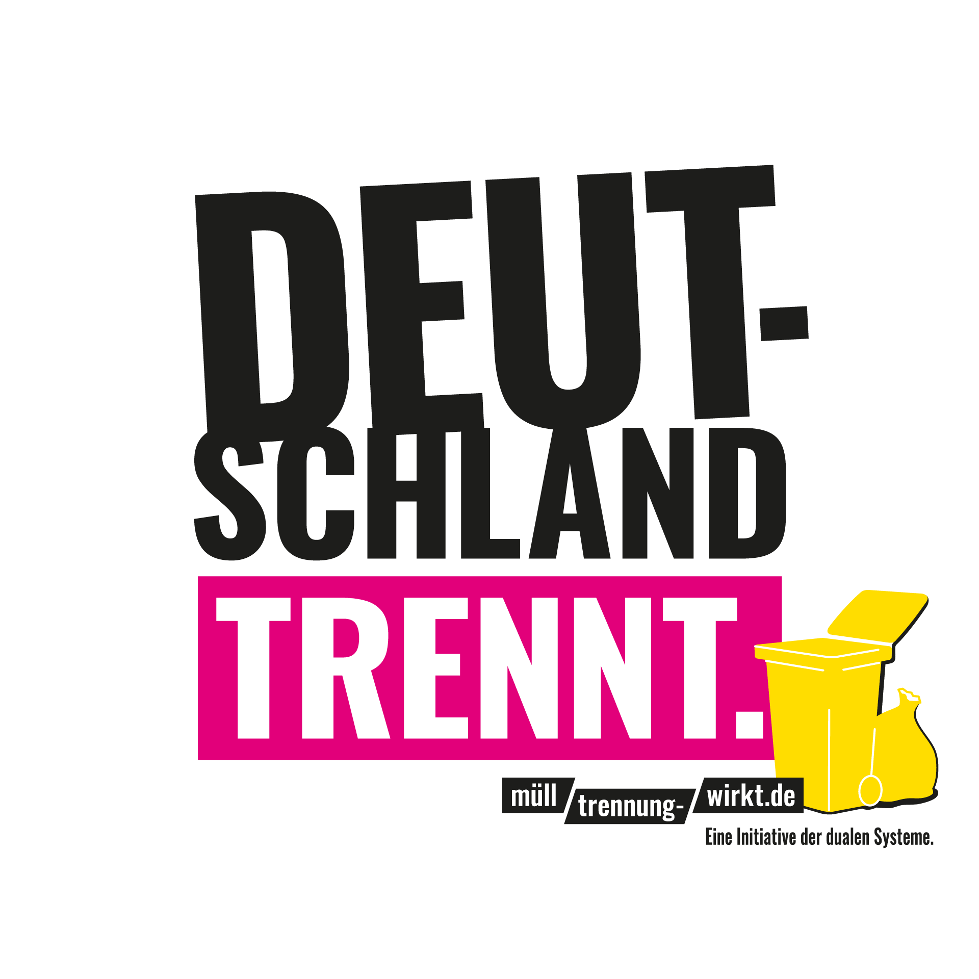 Logo der Aktion "Deutschland trennt." Neben dem Schriftzug sind Illustrationen von Gelber Tonne und Gelbem Sack abgebildet.